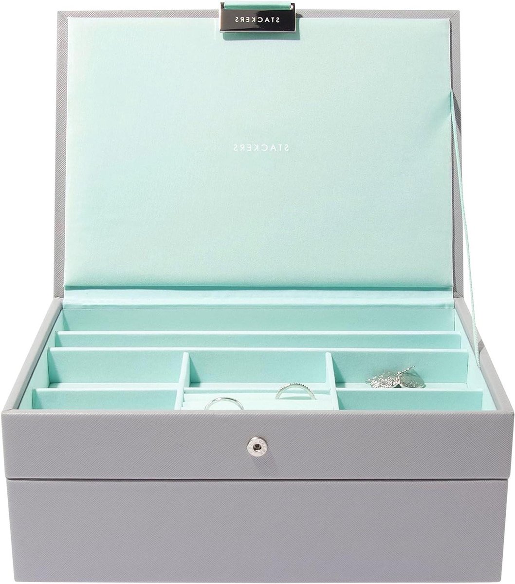 Juwelendoos Set - Opbergdozen - Sieraden Organiseren - Modulair Systeem - 18x25x11 cm - Grijs Mint
