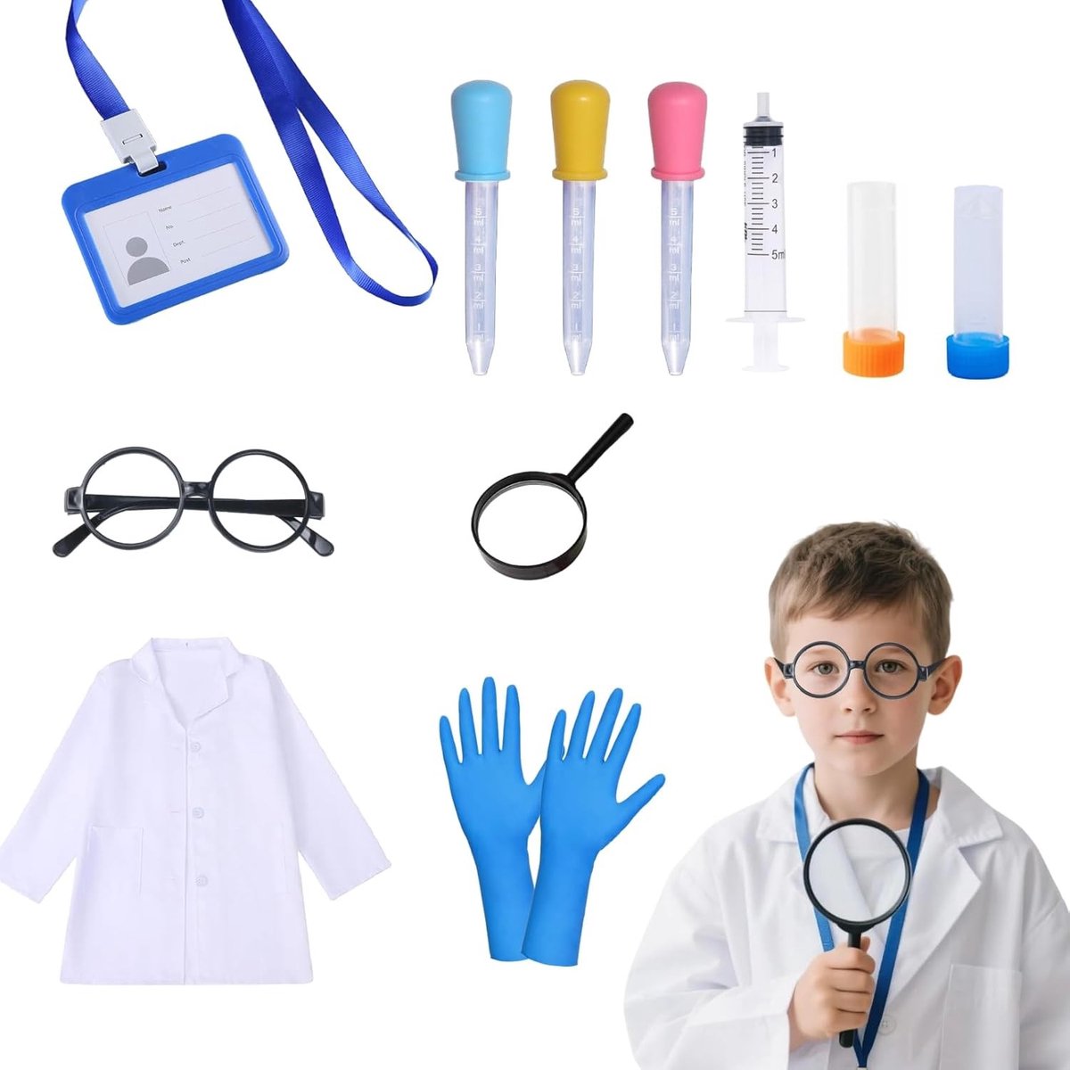 Wetenschapper Kostuum voor Kinderen - 12-delige Set voor Rolspel, Carnaval, Halloween en Cosplay voor Jongens en Meisjes