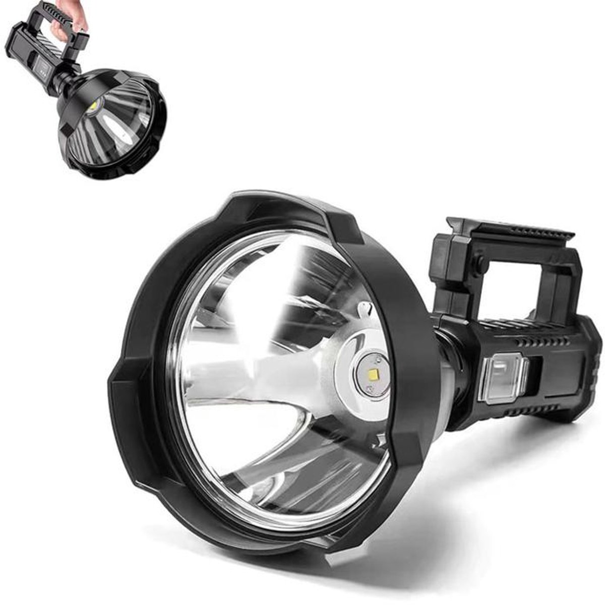 KZQ Professionele krachtige zaklamp – Draagbare LED-schijnwerper met groot bereik – 6000 mAh / 2000 lumen – 4 lichtstanden – Oplaadbaar via USB – IPX4-waterbestendig – Ideaal voor kamperen en buitenactiviteiten – 11,4 x 11,4 x 27 cm