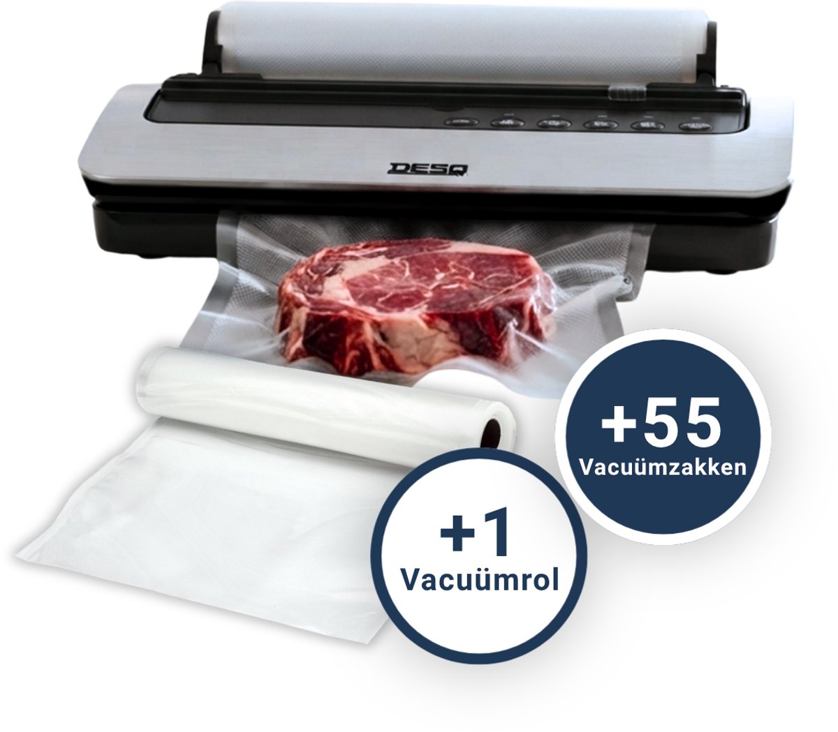 Bol.com DESQ® Vacumeermachine - Automatisch Vacuümapparaat - 5 Programma's - 80 kPa Zuigkracht - Dubbele Verwarmingsdraden - Rol... aanbieding