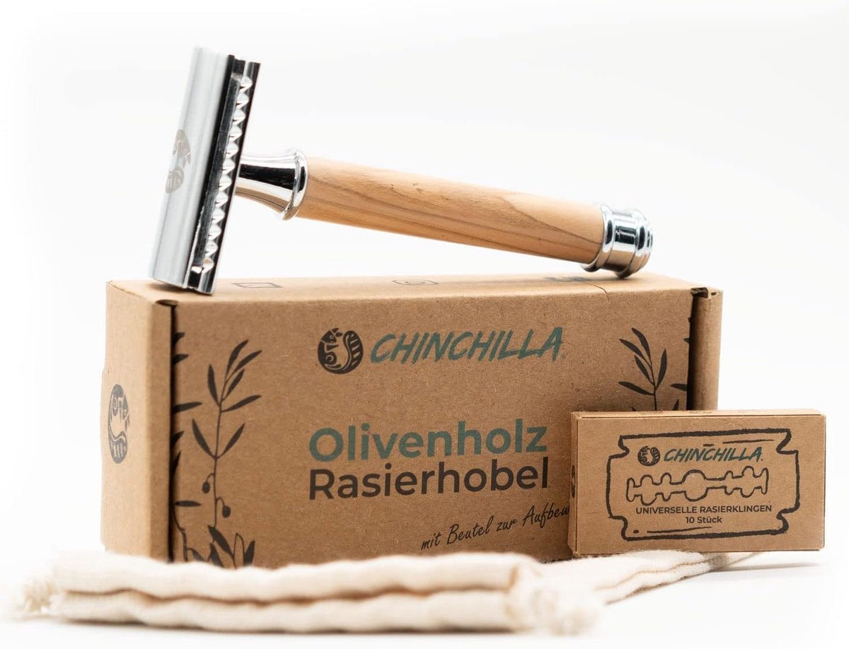 SnelShoppen - Duurzaam Scheermes van Olijfhout en Metaal, 50 Scheermesjes, Plasticvrij en Zero Waste, Ideaal voor Dames en Heren, Milieuvriendelijk Sc