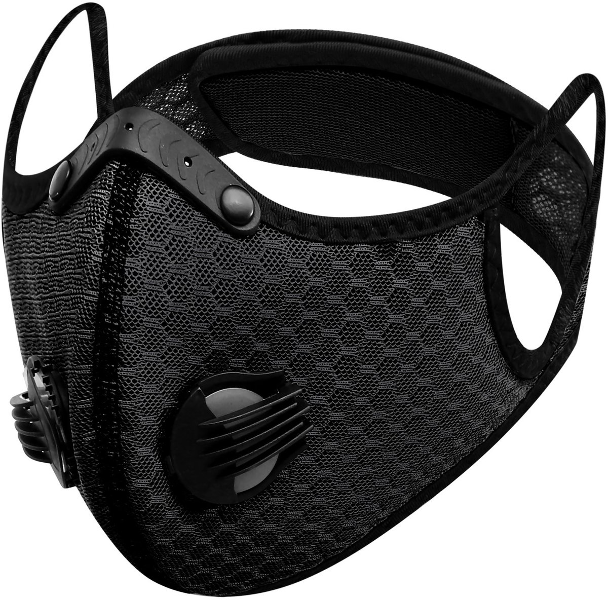 Zwarte Herbruikbare Stofmasker met Ventiel - Lichtgewicht Ademend Gezichtsmasker voor Buitensport, Instelbare Neusclip & Hoofd-Velcro Band, Unisex Anti-Verontreinigingsbescherming
