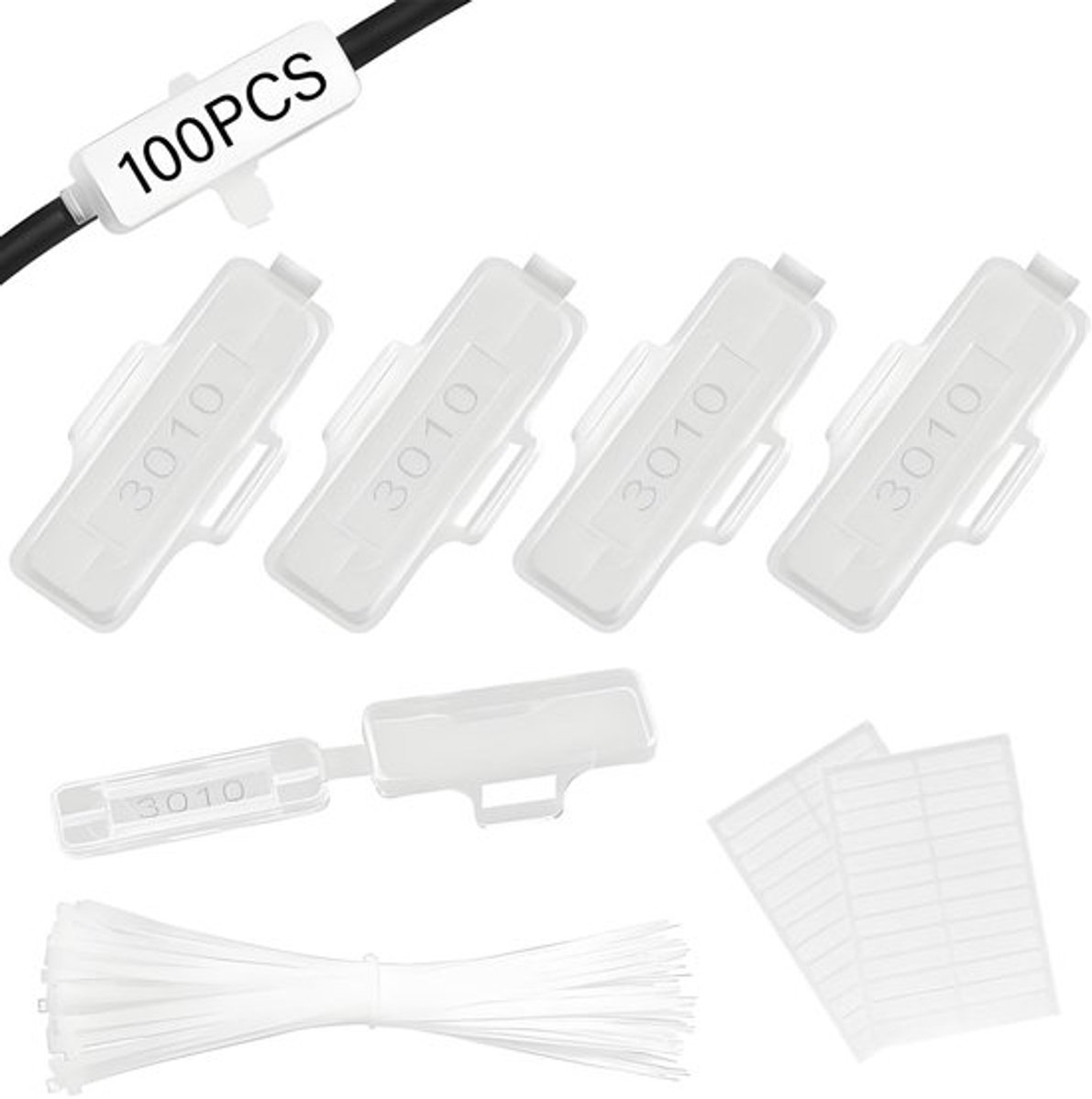 Kabeletiketten 100 stuks - Transparante Kabelmarkers - Kabelbinders - Waterdicht - Markering - Sortering