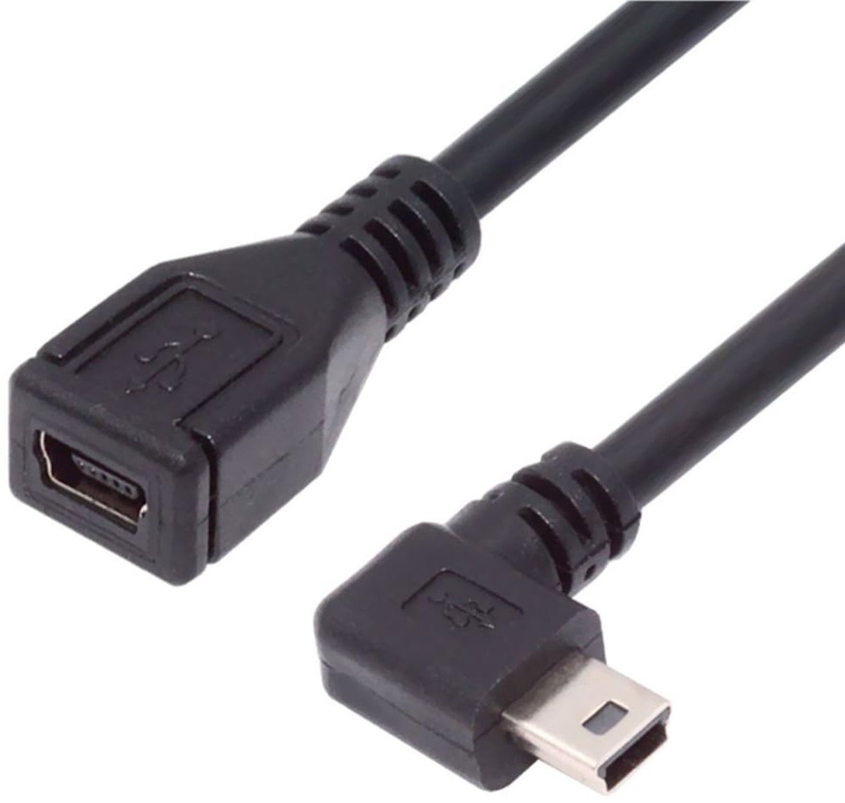 SnelShoppen - Mini USB Extension Kabel 2.0 5 Pin Plug 90 Graden Links 0.3m voor Dashcam, GPS, Microfoon, Hoog Snelheid Dataoverdracht
