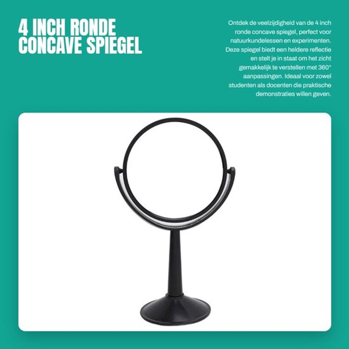Concave Spiegel 4 Inch - Ronde Spiegel - Duurzaam Glas - Heldere Reflectie - Verstelbaar Zicht - Ideaal voor Fysieke Experimenten