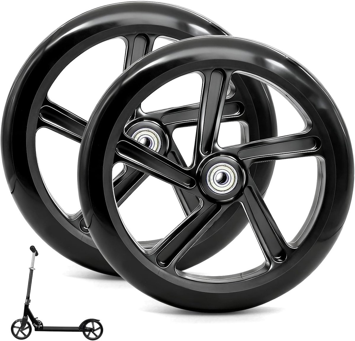 Set van 2 Stuks 200mm Scooter Wielen met ABEC-9 Lagers, Antislip Stappenwielen voor Stadsgebruik, Vervangwielen voor Scooter en Rollers