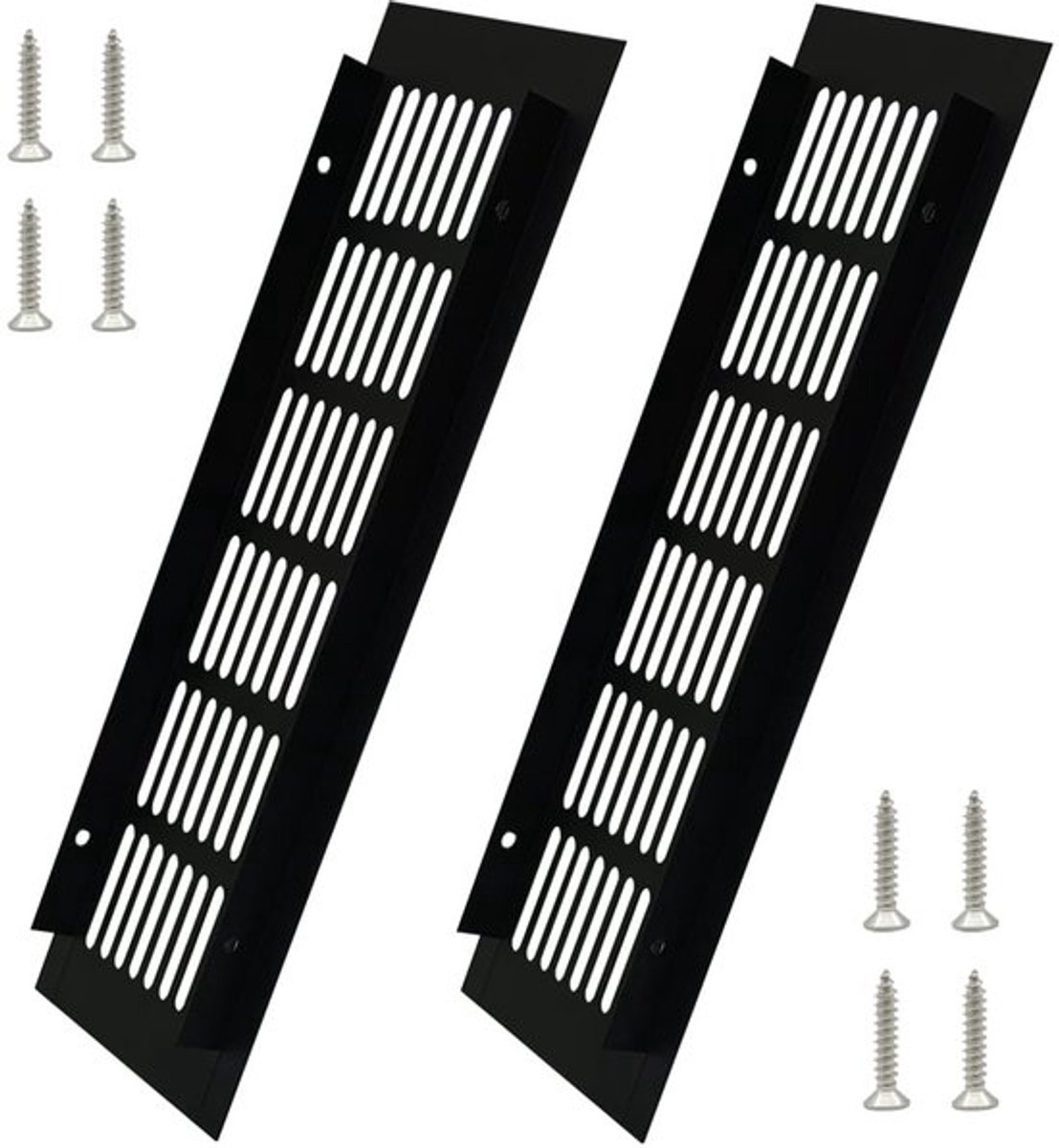 Ventilatierooster Zwart - Aluminium - Rechthoekig - 250 x 80 mm - 2 Stuks - Corrosiebestendig - Eenvoudig te Installeren - Luchtrooster