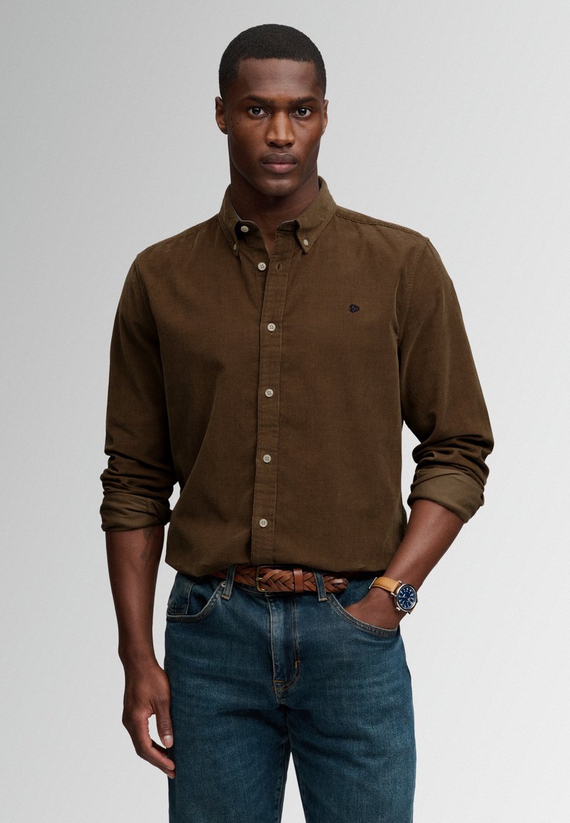 Superdry Overhemd Classic Needle Cord Shirt M4011044a Winter Twig Mannen Taupe