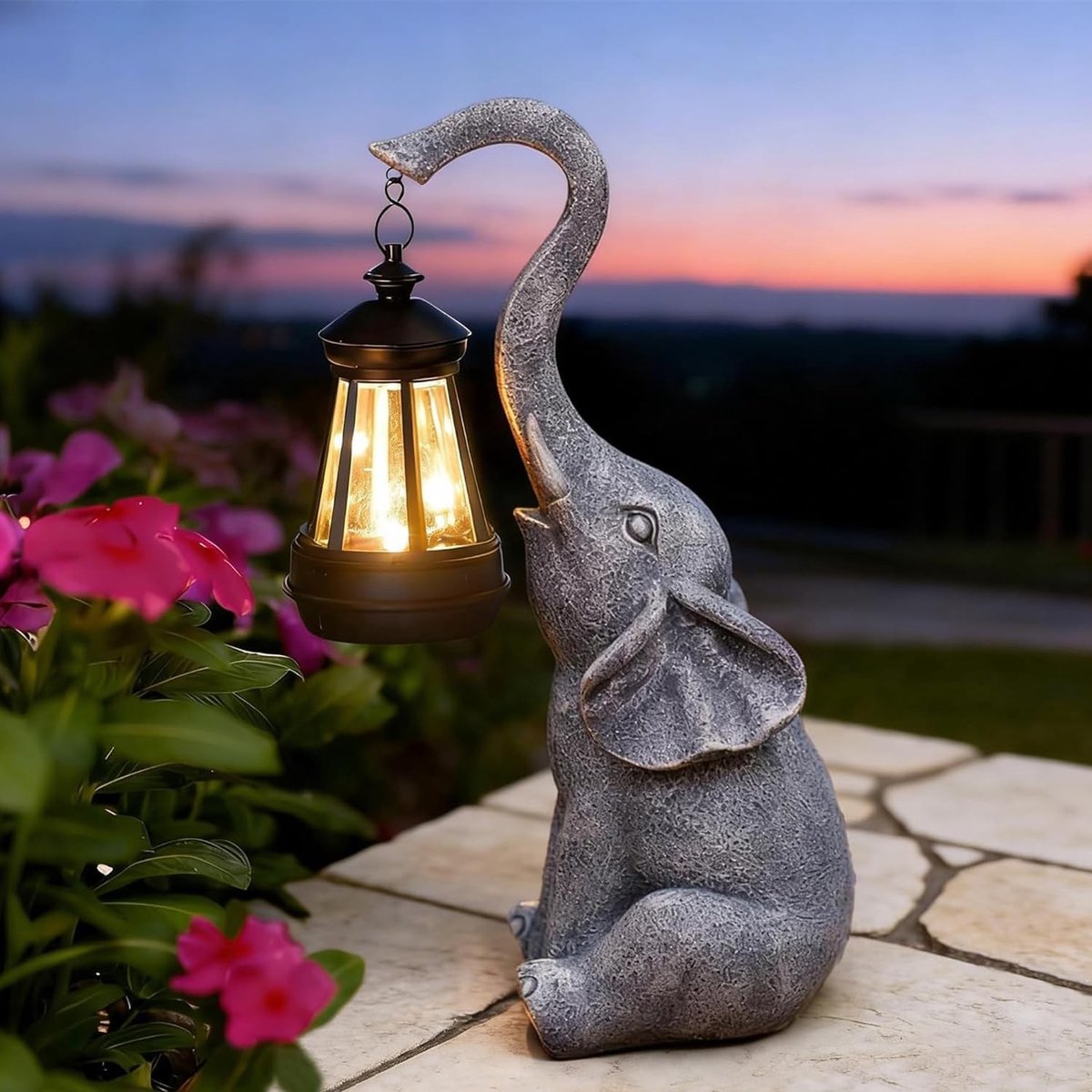 Olifantenbeeld voor Tuin en Buiten met Solar Lamp - Decoratie voor Woonkamer, Cadeau voor Vrouwen en Mannen, Waterdicht en Geschikt voor Balkon en Tuin, Grijs
