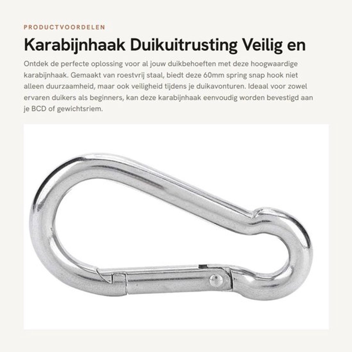 Karabijnhaak 60mm - Musketonhaak - Karabijnhaak RVS - Duikuitrusting - Veilig Accessoires - Stevig en duurzaam - Snap Hook