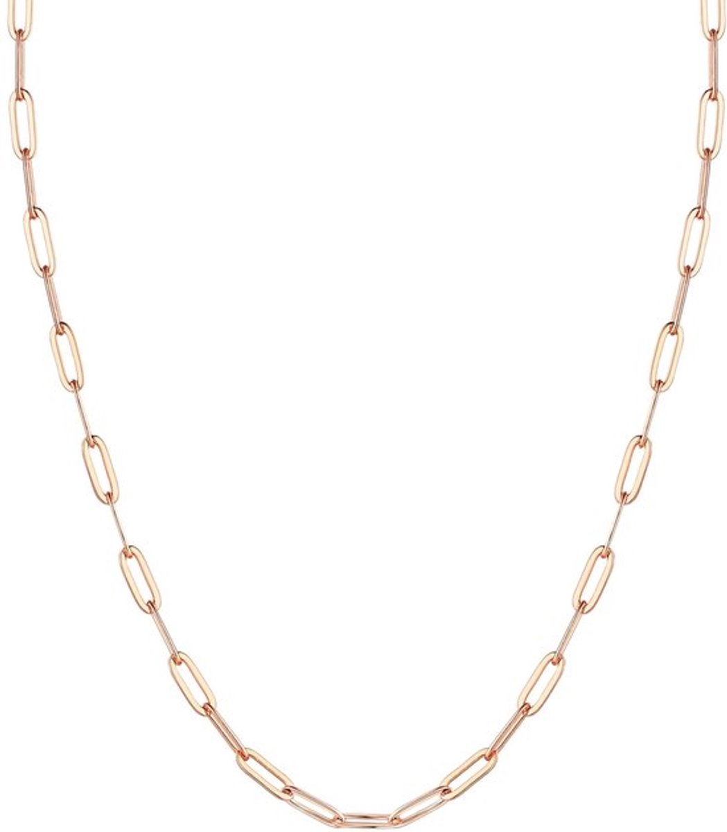 Ketting Korte Paperclip Schakel - Roze Goud Verguld - 41cm - 3,3mm - Dames Ketting - Modieuze Accessoire - Sieraad