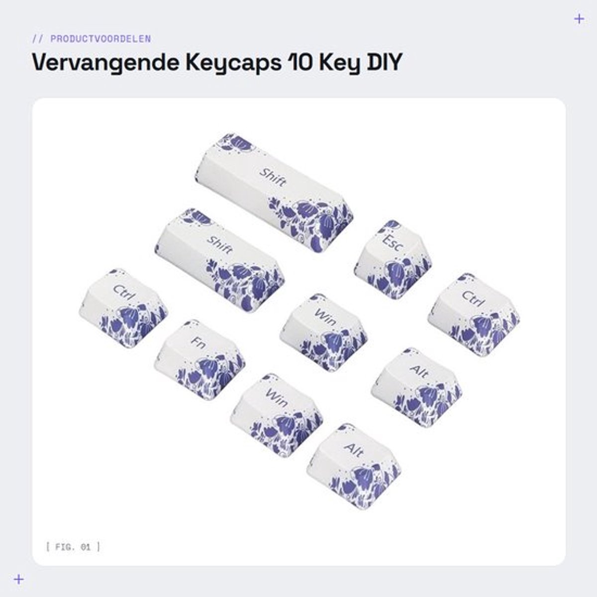 Keycaps 10 Stuks - PBT Sleutelkappen - Blauw/Wit Thema - Vervangende Toetsen - Geschikt voor 61/87/104/108 Toetsenborden - Duurzaam Materiaal - Toetsenbordcaps