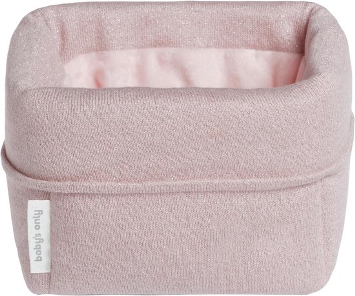 SnelShoppen - Gebreide verschoningsmand - Opbergmand - Organizer voor de commode - Babykameraccessoires Sparkle - Zilver-Roze Melange met subtiele gli