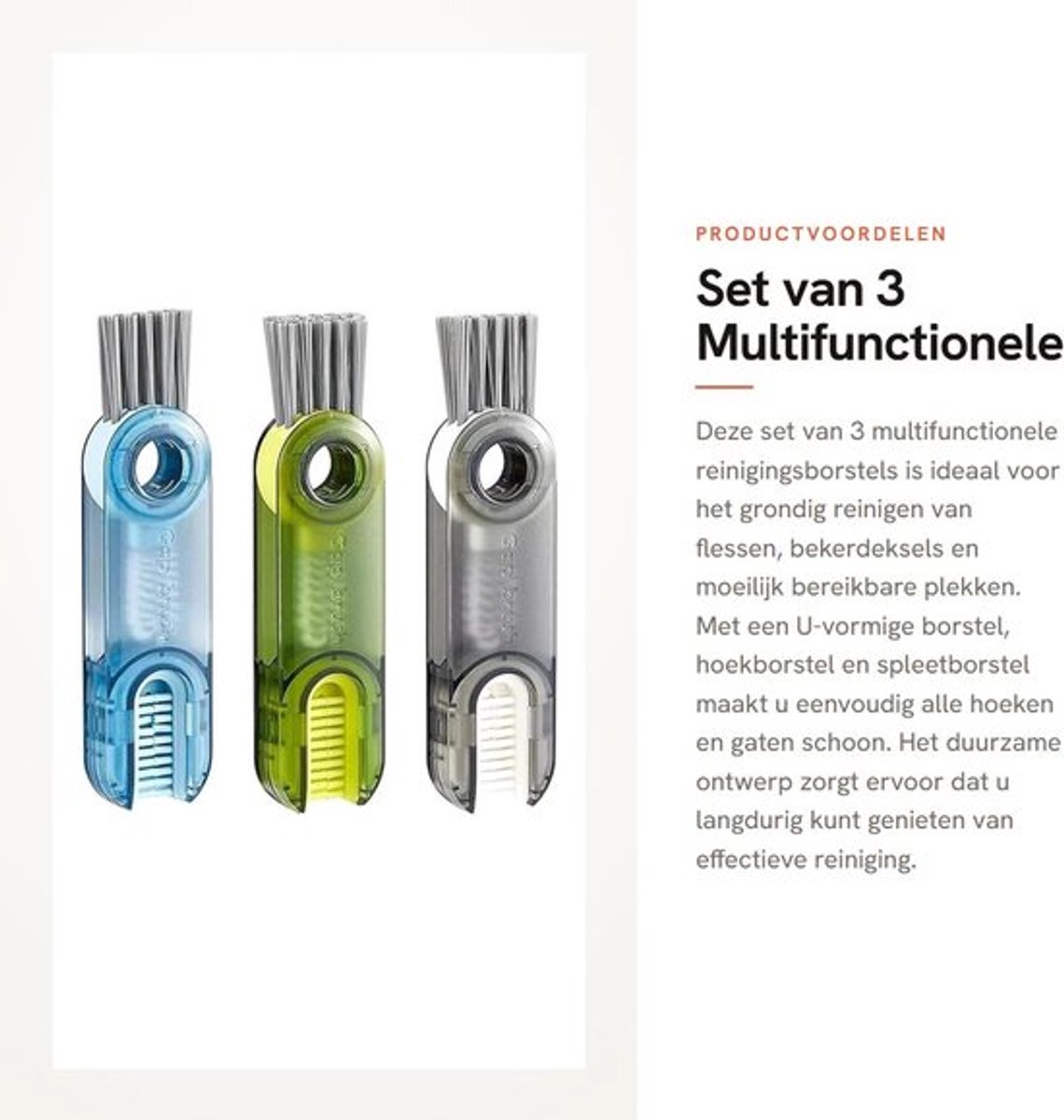 Reinigingsborstel 3-in-1 - Multifunctionele Spleetreinigingsborstel - Hoekborstel - U-vormige Borstel - Roestvrij Staal - Sterk en Duurzaam