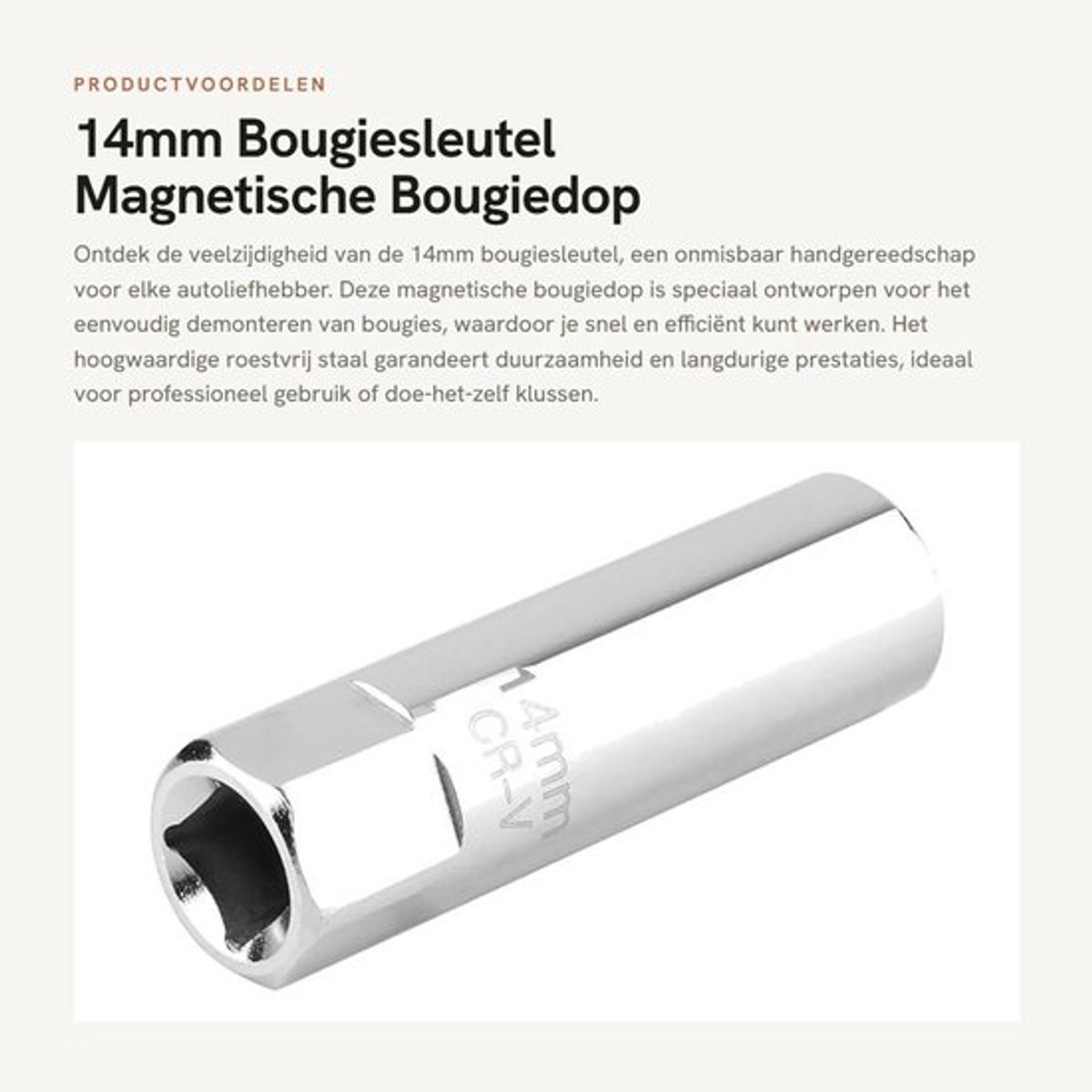 Bougiesleutel 14mm - Magnetisch - Roestvrij Staal - Duurzaam - Corrosiebestendig - Waterdicht - Bougiedop
