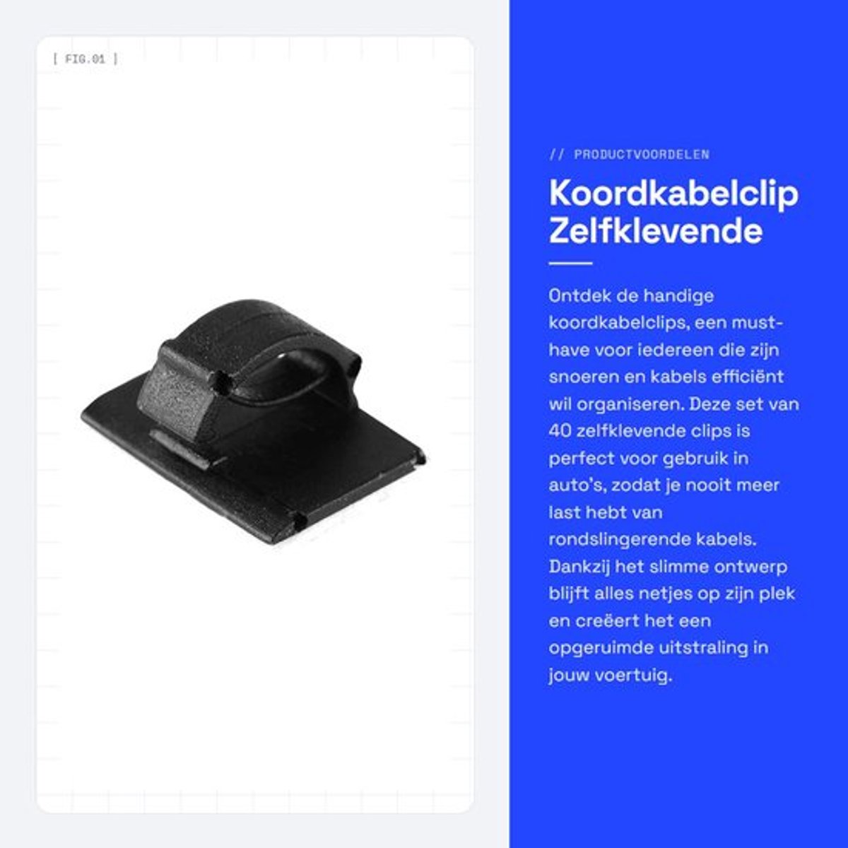 Koordkabelclip 40 Stuks - Zelfklevend - Snoerbeheer - Draadbevestiging - Organisator - Vaste Clips - Snoerclip