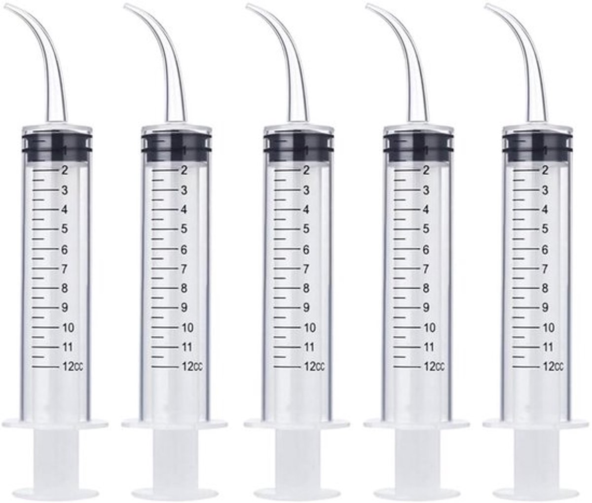 Spuitpen 12 ml - 5 Stuks - Gebogen Punt - Medische Kwaliteit - Herbruikbaar - Voor Mondirrigatie - Tandirrigatiespuit