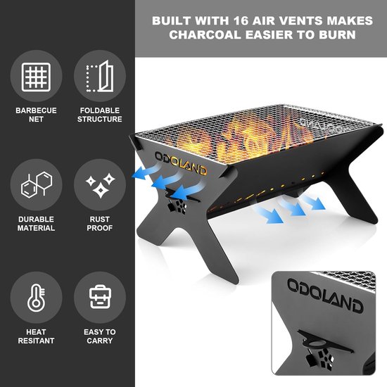 Draagbare Vuurkorf Barbecue - 2-in-1 Houtgestookte Vuurplaats en BBQ Grill - Met Kookrooster en Draagtas - Voor Tuin - Camping - Outdoor - Vissen - BBQ Compact — afbeelding 5