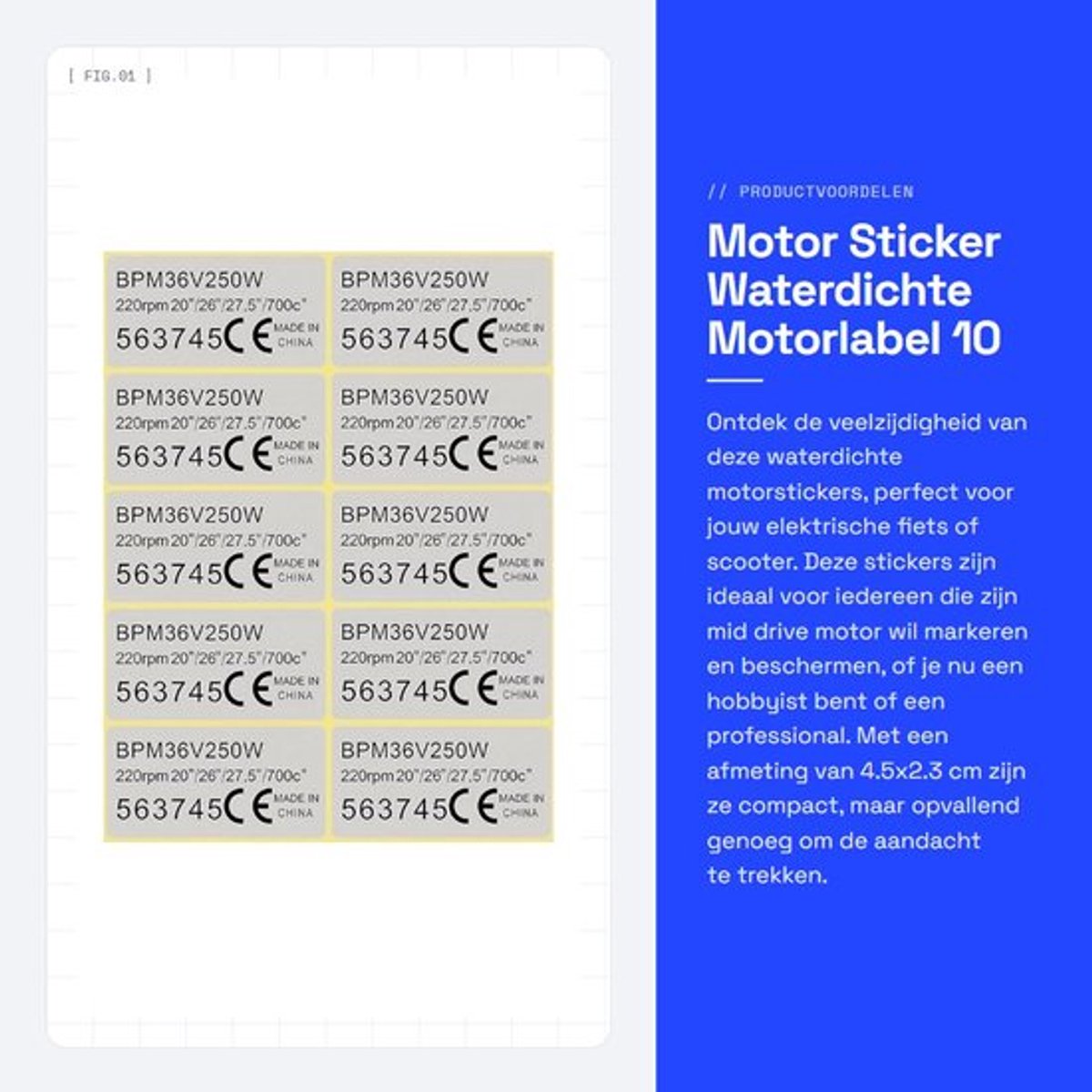Motor Sticker - Waterdichte Motorlabel - 10 stuks - Sliver - 36V 250W - Geschikt voor BBS01 BBS02 - 4.5x2.3 cm