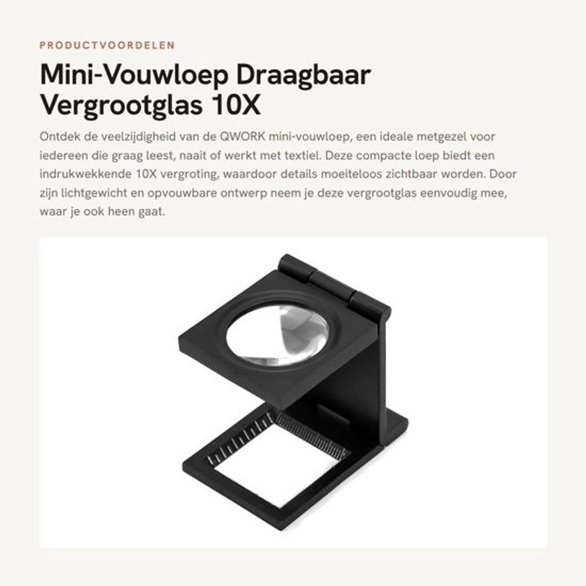 Vouwloep 10X - Draagbaar - Opvouwbaar - Metalen Draadteller - Lichtgewicht - Hoogwaardige Zinklegering - Vergrootglas