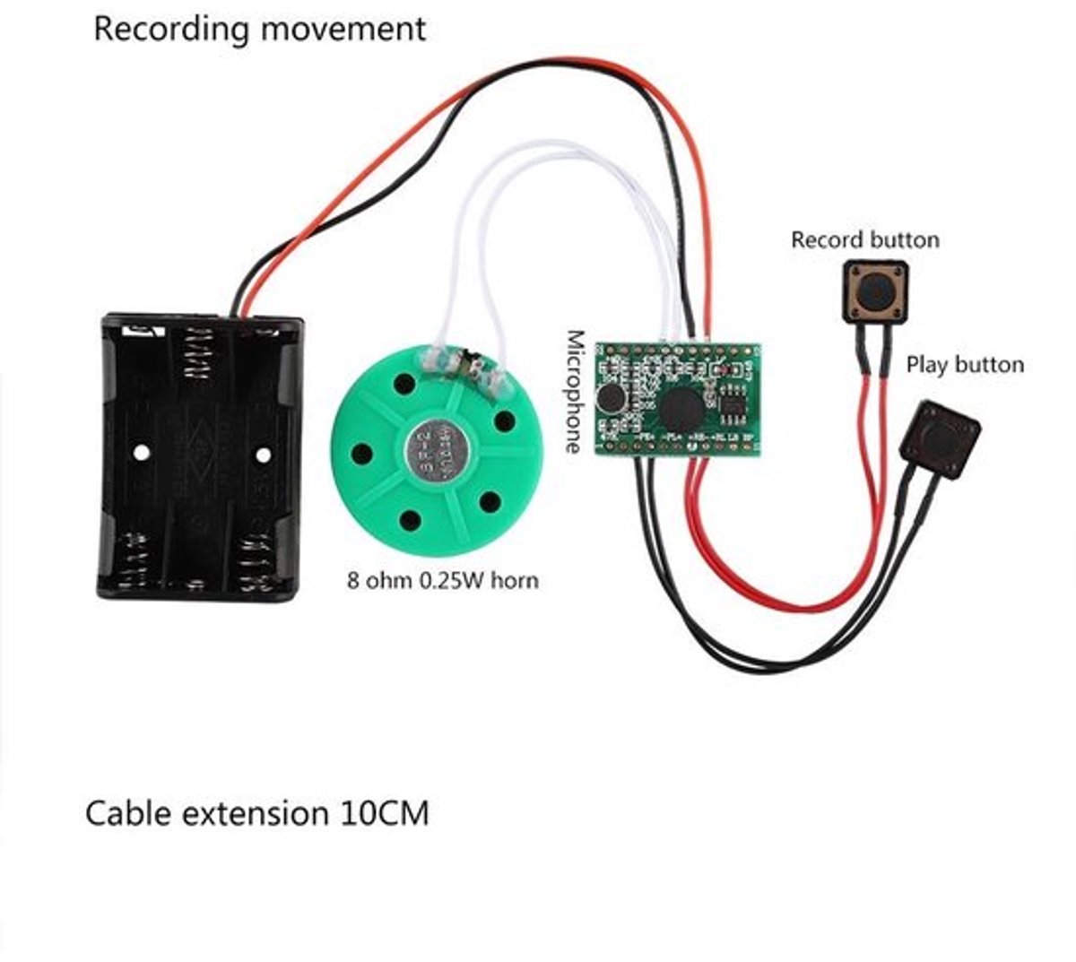 Spraakmodule 60 seconden opnametijd - Beschrijfbare Wenskaart - DIY Muziekbordmodule - Stemgroetkaart - Verlengkabel 10 cm - Helder Geluid - Geluidsmodule
