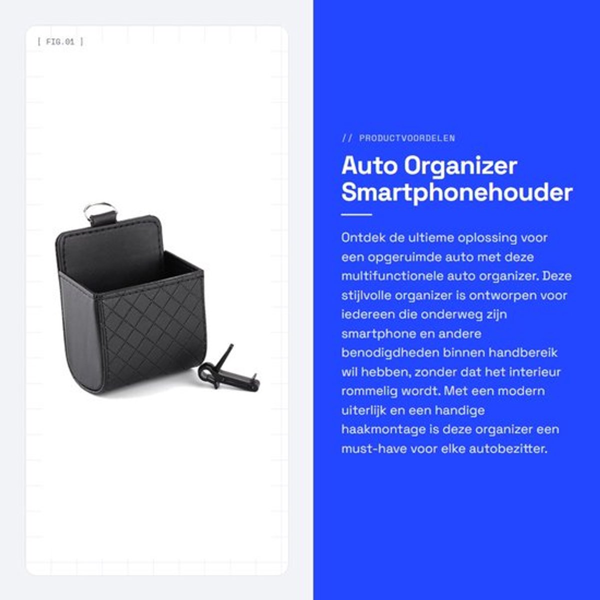 Autoventilator Hoogwaardig PU-Materiaal - Opbergdoos met Haak - Organizer voor Auto - Ruimtebesparend - Stijlvolle Geruite Print - Grote Capaciteit