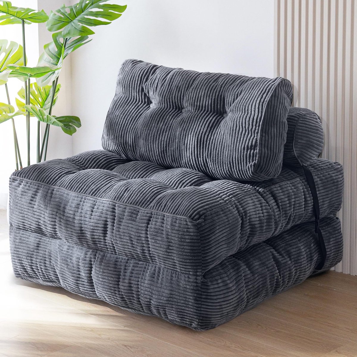 SnelShoppen - MAXYOYO Opvouwbare Slaapbank, Omvormbare Slaapstoel met Kussen, Draagbare Vloerbank, Comfortabele Matras met Rugleuning, Antraciet voor