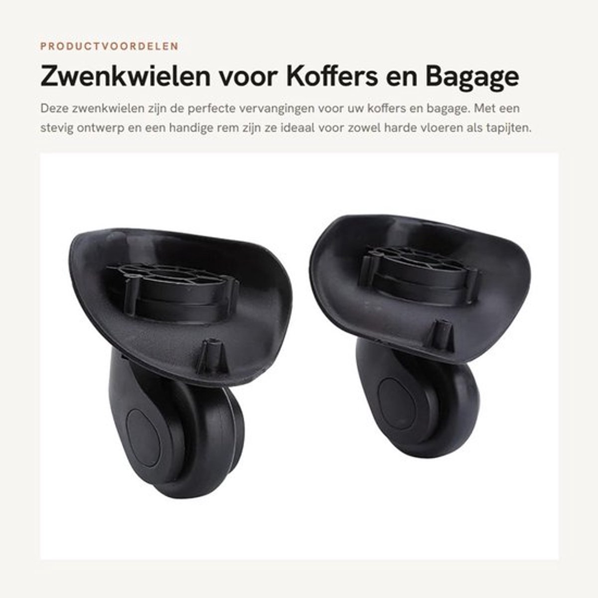 Zwenkwielen Set van 2 - Zwenkwielen met Rem - Universele Meubelwielen - Duurzaam PVC - Geschikt voor Trolleykoffer - Eenvoudige Installatie - Bagagewielen