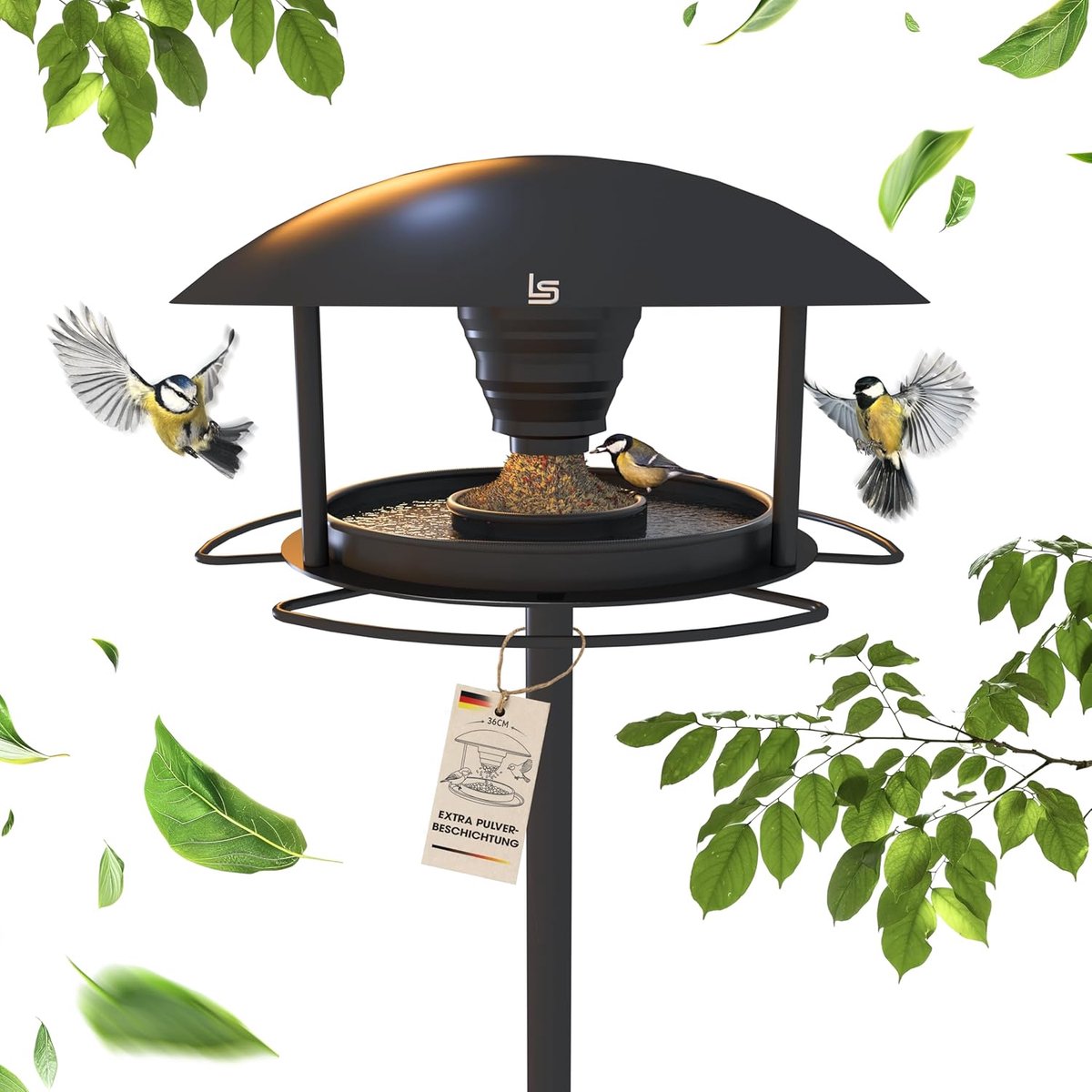 SnelShoppen - XXL Vogelhuis met Standaard, Weerbestendig 3-in-1 Vogelvoederhuisje, Metalen Voederhuis voor Tuin, Groot en Robuust, Duurzaam Modern Des