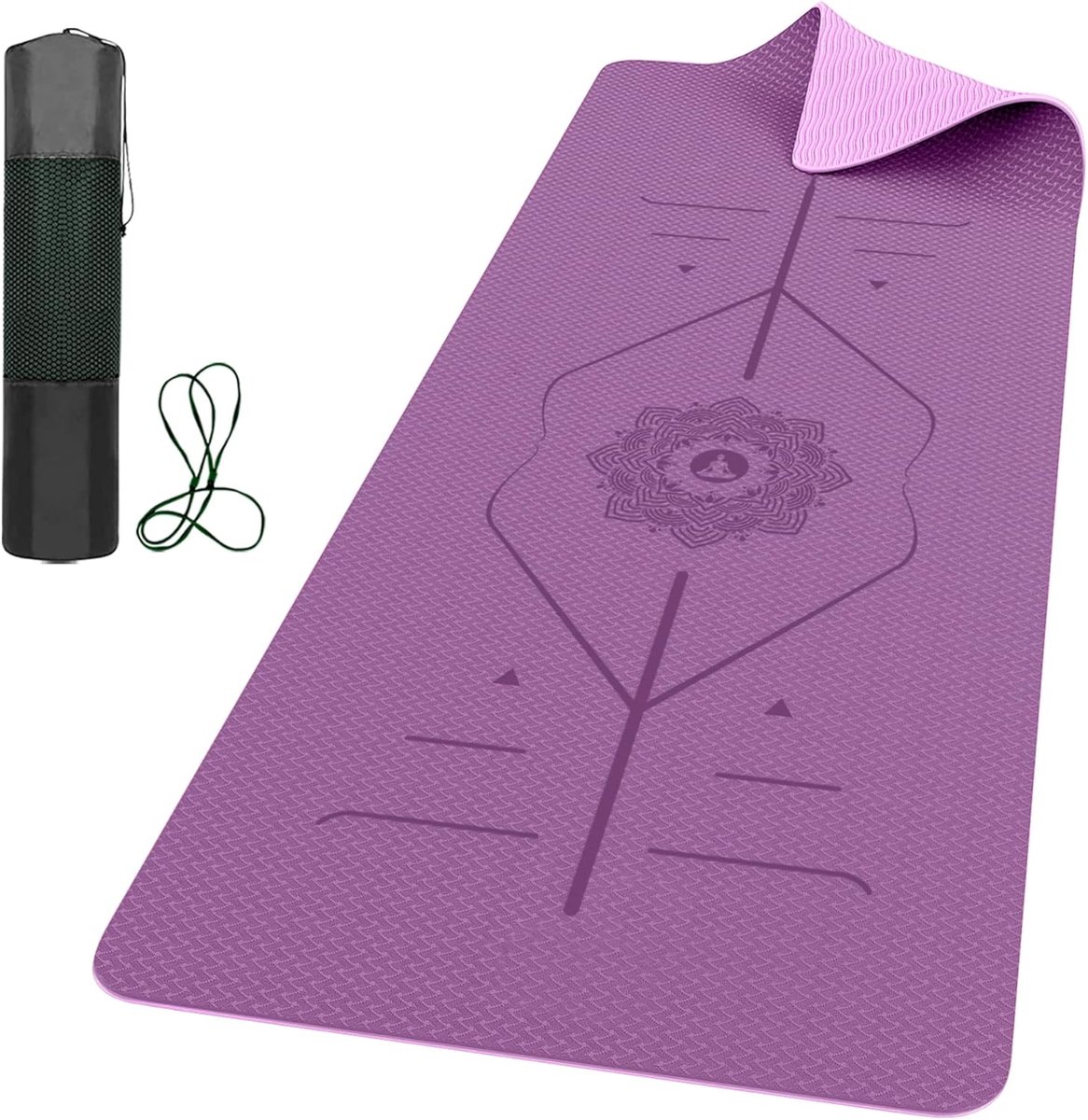SnelShoppen - Pro Yoga Mat met Uitlijningslijnen, Antislip, 6 mm Zweetbestendige Yogamat, Ultralicht, Milieuvriendelijk, Draagtas en Riem Voor Pilates