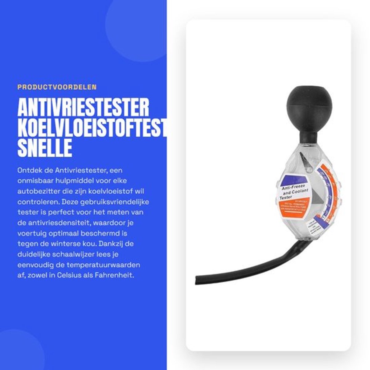 Antivriestester Snelle en nauwkeurige meting - Koelvloeistoftester - Hydrometertester - Lichtgewicht en draagbaar - ABS materiaal - Gemakkelijk te lezen schaalwijzer