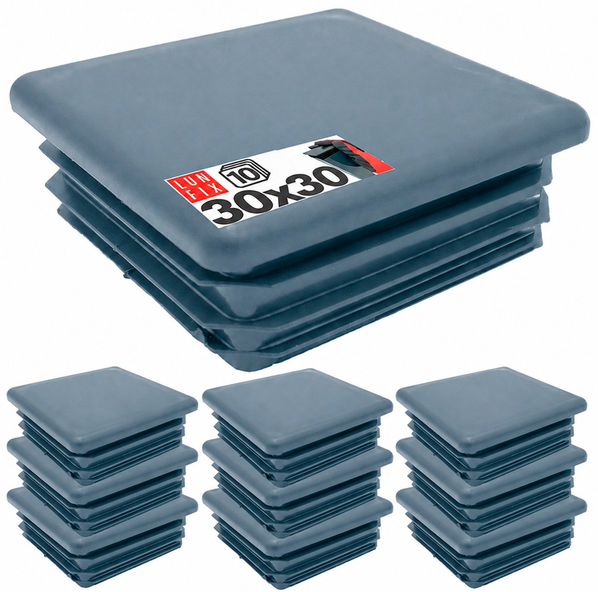 LUN FIX - Kunststof lamellenstoppen - 30x30 mm - 10 stuks - antraciet - buisstoppen