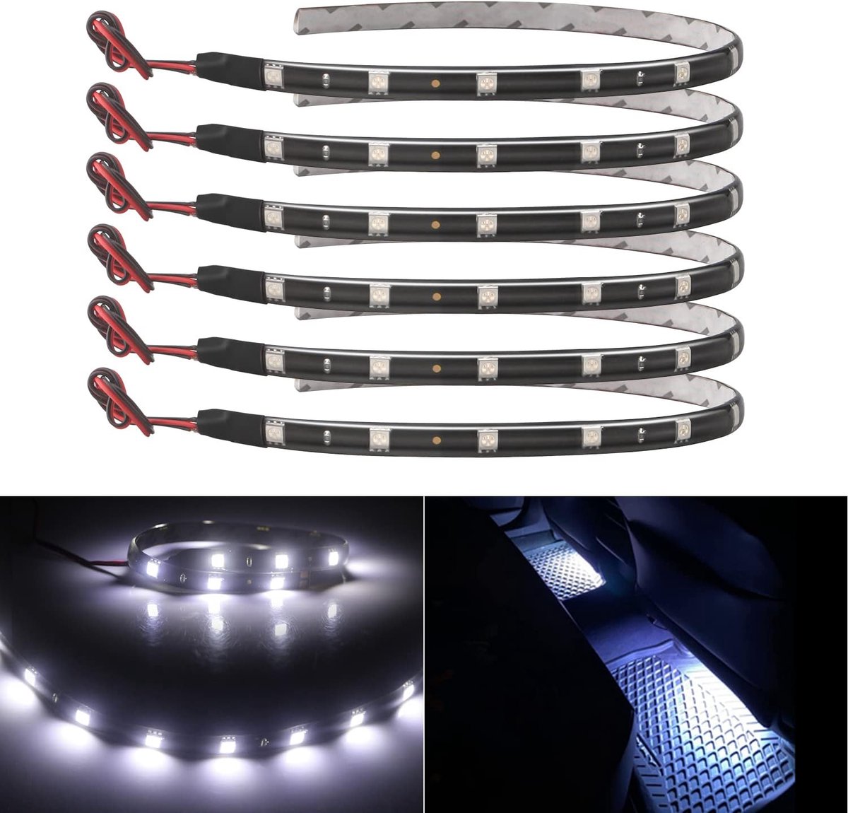 SnelShoppen - LED Strip Licht voor Auto Interieur - 6x 30cm Waterproof 5050 12SMD Wit - Flexibele 12V Verlichting voor Auto en Motor - Perfect voor Fe