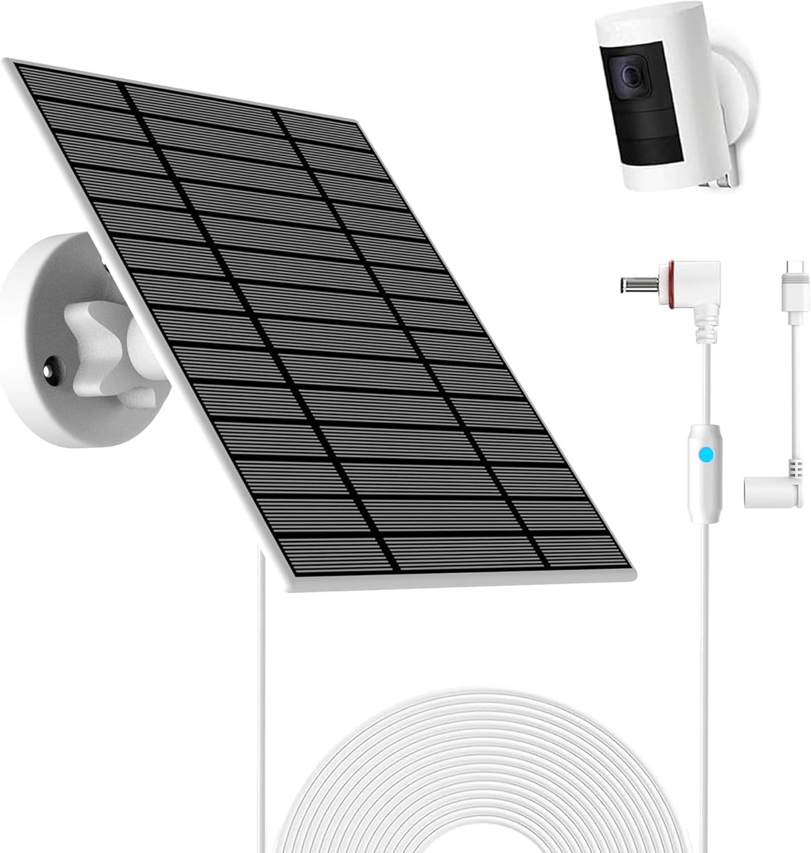 SnelShoppen - 6W Zonnepaneel voor Ring Spotlight Cam Plus/Pro en Stick Up Cam Battery, Solar Power Charger met Indicatorlicht, 4m Kabel, IP66 Waterdic
