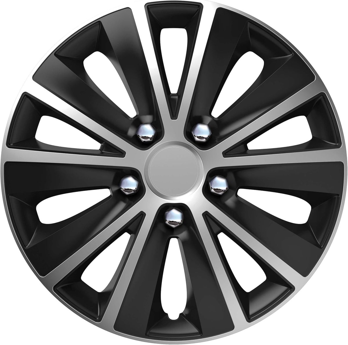 SnelShoppen - 4x 15 Inch Zwart Zilveren Wielcovers, Premium ABS Kunststof, Impactbestendig, Corrosiebestendig, Elegant Design voor Auto's