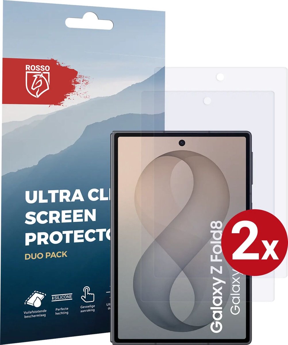 Rosso Screen Protector Geschikt voor Samsung Galaxy Z Fold 8 | Ultra Clear Duo Pack | TPU Folie | Case Friendly Beschermfolie | 2 Stuks