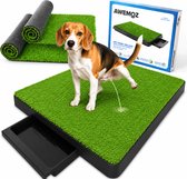 AWEMOZ Hondentoilet Kunstgras - met 2 Matten en Opvangbak - 64x52x7,5cm - Puppy Pads - Zindelijkheidstraining Hond - Training Pads - Indoor / Outdoor Honden Toilet - Vaderdag Cadeau