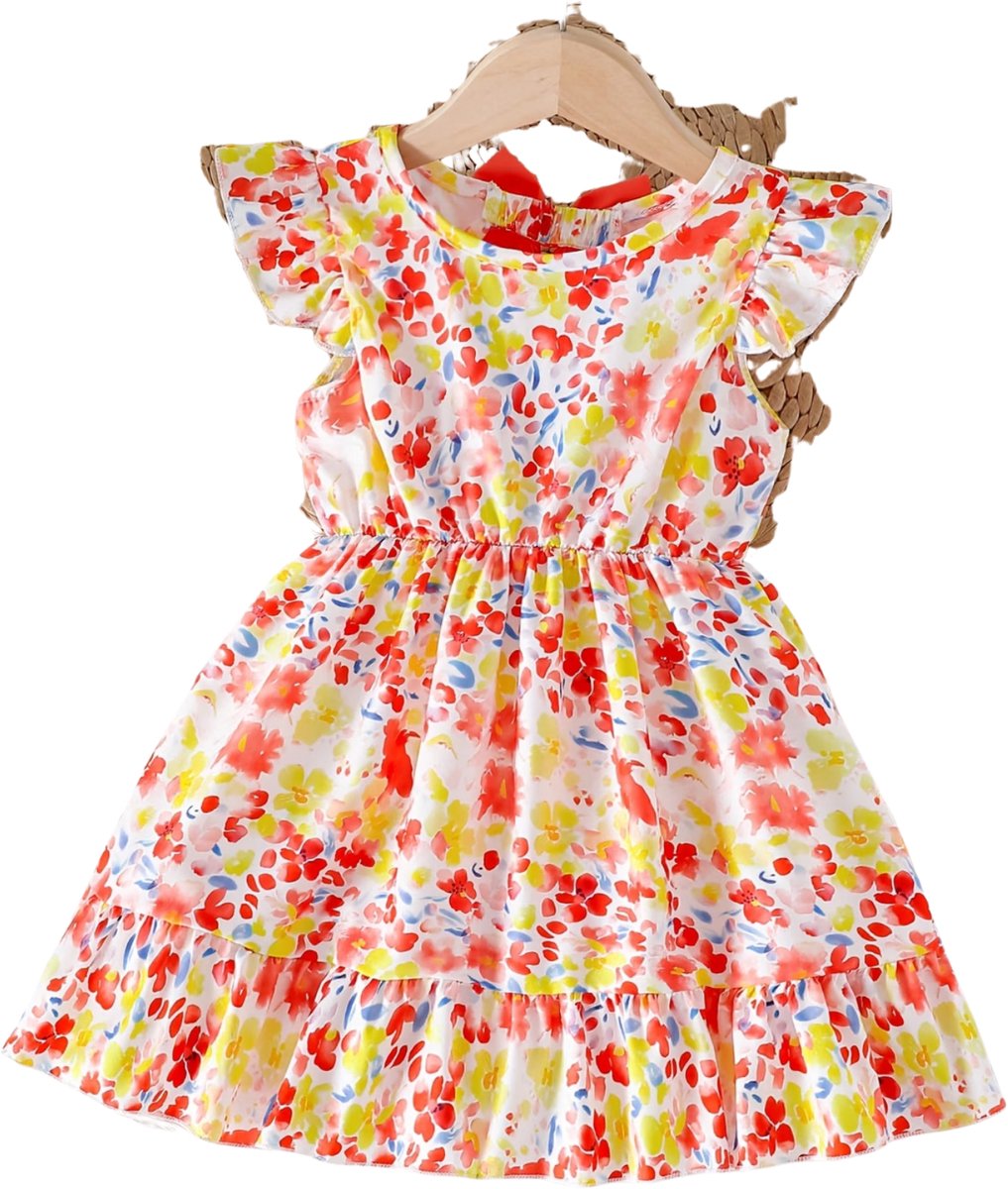 Currero Zomerjurk Meisjes Zomerjurken Kinderen Jurk Meisje Ibiza Stijl Sundress Kinderkleding Oranjerood 3-4 Jaar