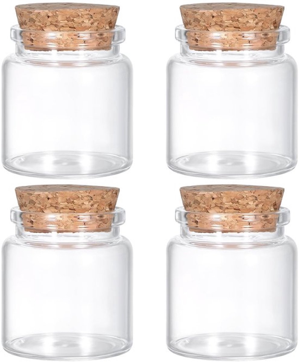Glazen Flessen 50 ml - Mini-Kruidenpotjes - Inmaakpotten - Decoratief - Set van 4 - Met Kurk