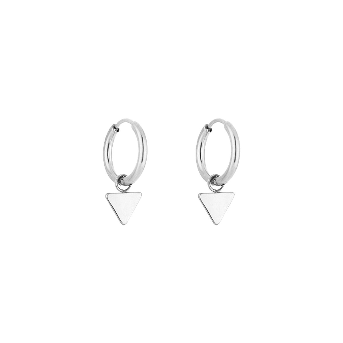 Stainless Steel Triangle Charm Huggie Hoops – Luxe Driehoek Hanger Oorringen – RVS - Zilver