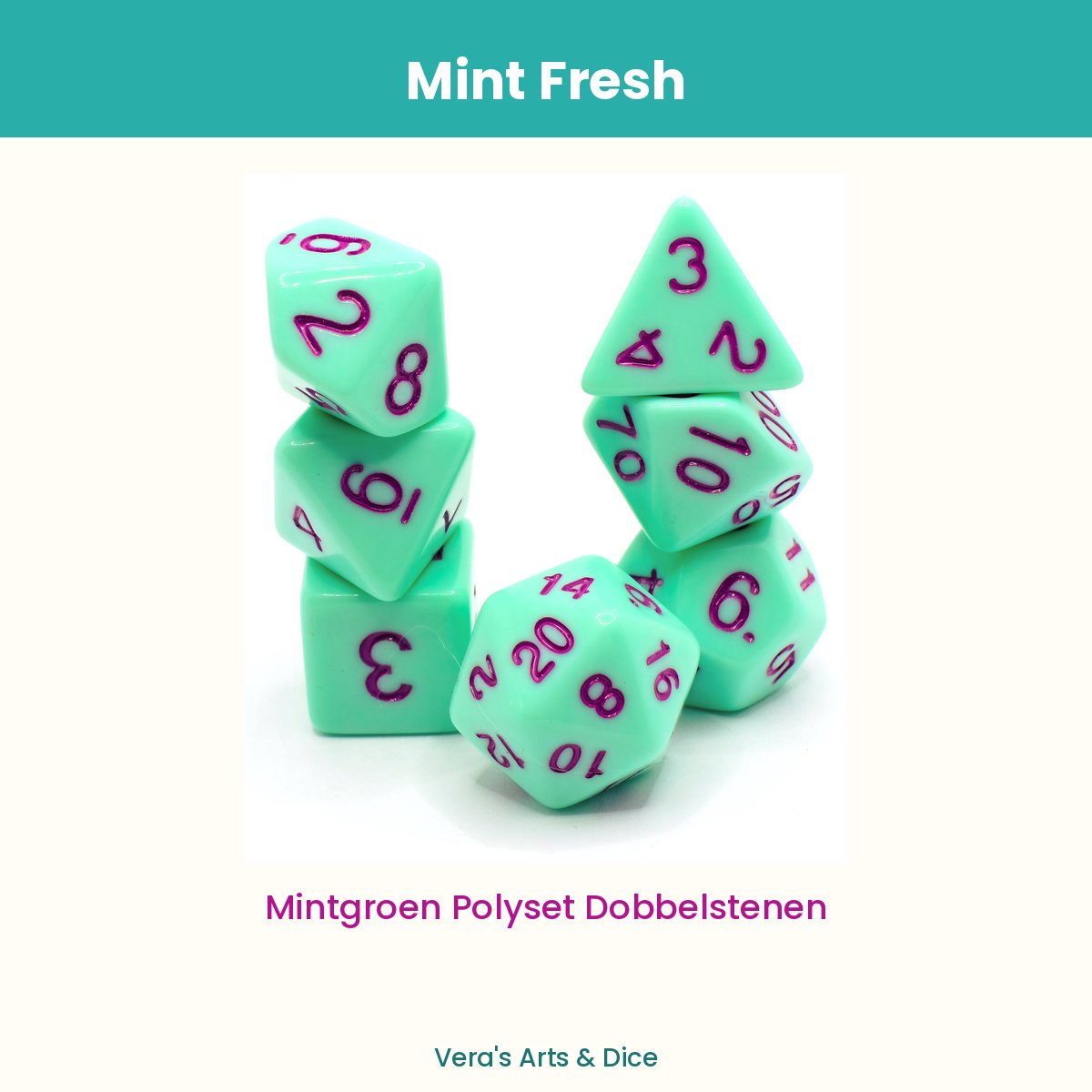 Mint Fresh - Vera's Arts & Dice - Dobbelstenen Set - 7-delig - Groen Paars - D&D RPG