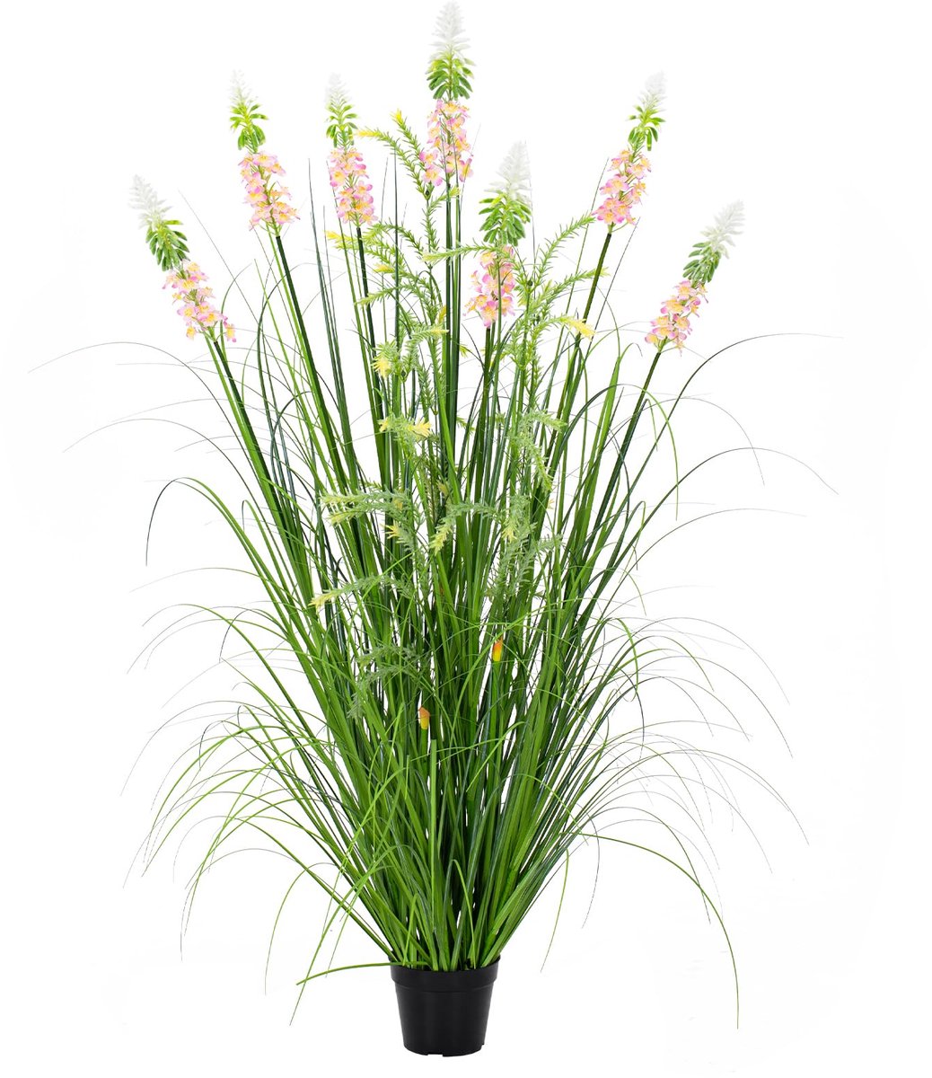SnelShoppen - 150cm Kunstgras met Zeven Bloemen, Neplanten voor Binnen en Buiten, Decoratieve Potplant voor Thuis Tuin Kantoor Bruiloft, Groene Bewegi