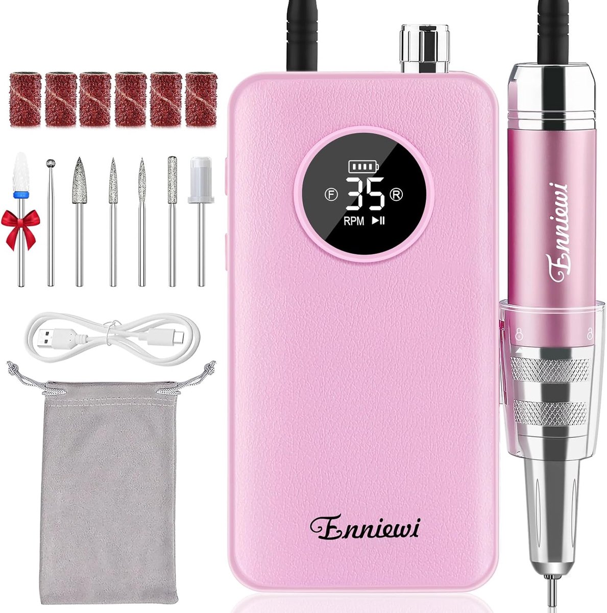 SnelShoppen - Professionele Elektrische Nagelschuurmachine 35.000 Toeren Draagbaar Oplaadbaar Manicure Pedicure Stil en Krachtig voor Thuisgebruik (Ro