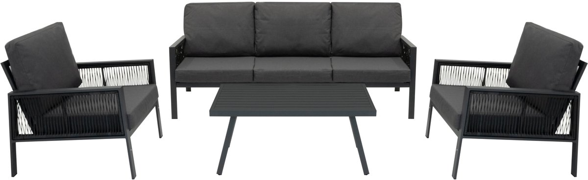 Aluminium 4-delige loungeset - antraciet - 4-zits - incl regenhoes
