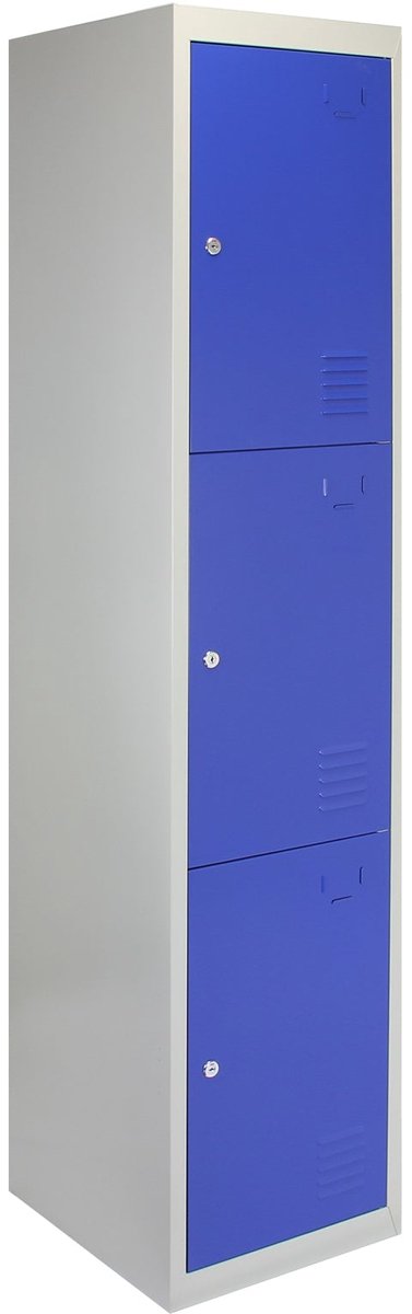 MonsterShop Lockerkast metaal - blauw - 180x38x45 cm - driedeurs flatpack