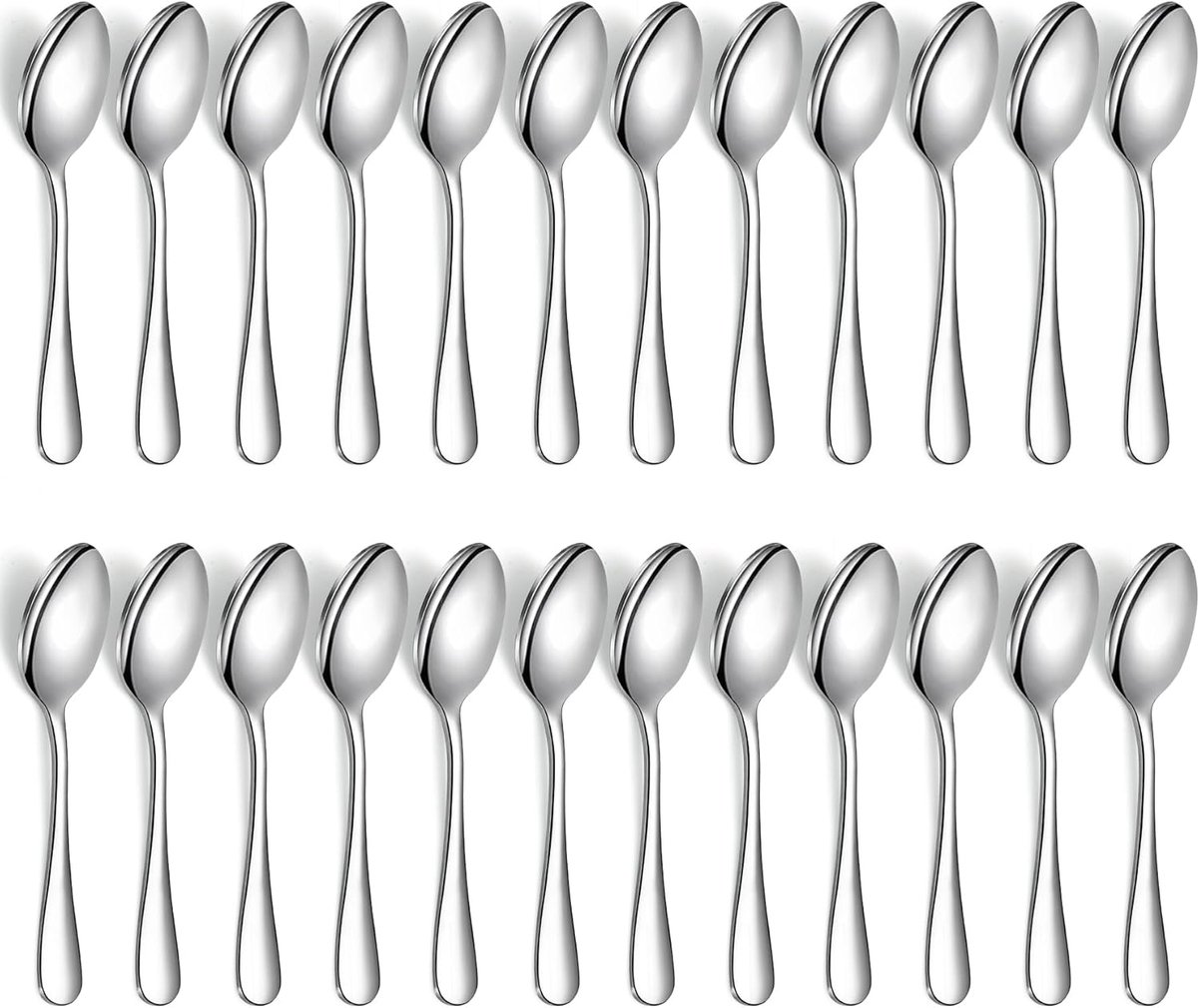 SnelShoppen - 24-delige theelepelset, roestvrijstalen lepels van 14 cm, multifunctionele bestek voor thee, koffie, taart, dessert en salade, vaatwasse