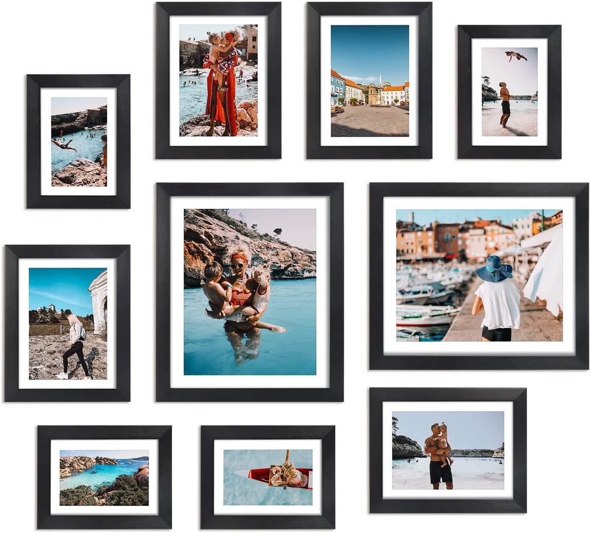 SnelShoppen - Giftgarden Multi Zwarte Fotolijsten met Mat voor 4x6, 5x7 en 8x10 Foto's - Set van 10 voor Galerij Fotolijst, Collage Muur of Tafelblad