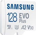 Samsung 128 GB EVO Plus microSD kaart met U3, A2, V30.