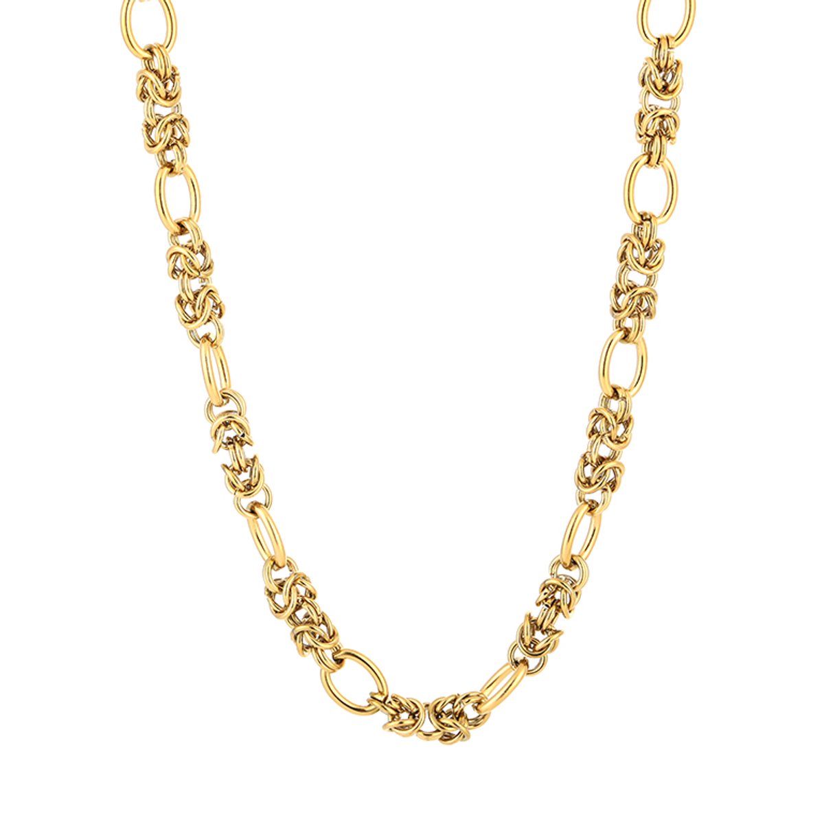 Stoere Dames Chunky Schakelketting - Grove Roestvrijstalen Ketting met Bewerkte Schakels - Goud