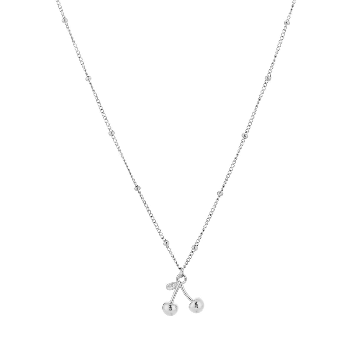 Zomerse Stainless Steel Kersen Ketting - Verfijnde Schakelketting met Fruit Bedel - Zilver